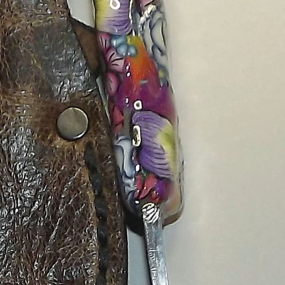 Fixed blade knife 7" Floral Polymer Handle, Leather sheath - Picture 11 of 14